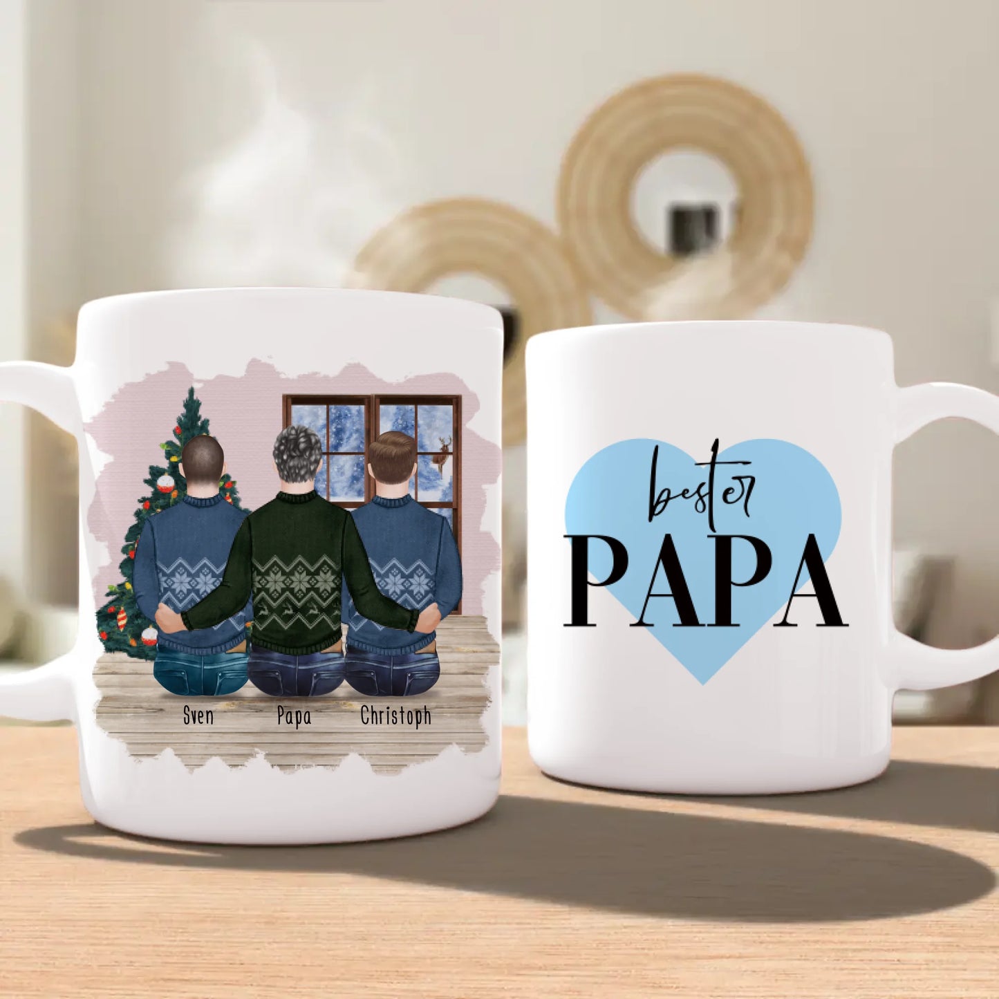 Personalisierte Tasse mit Vater/Sohn (2 Söhne) - Weihnachtstasse