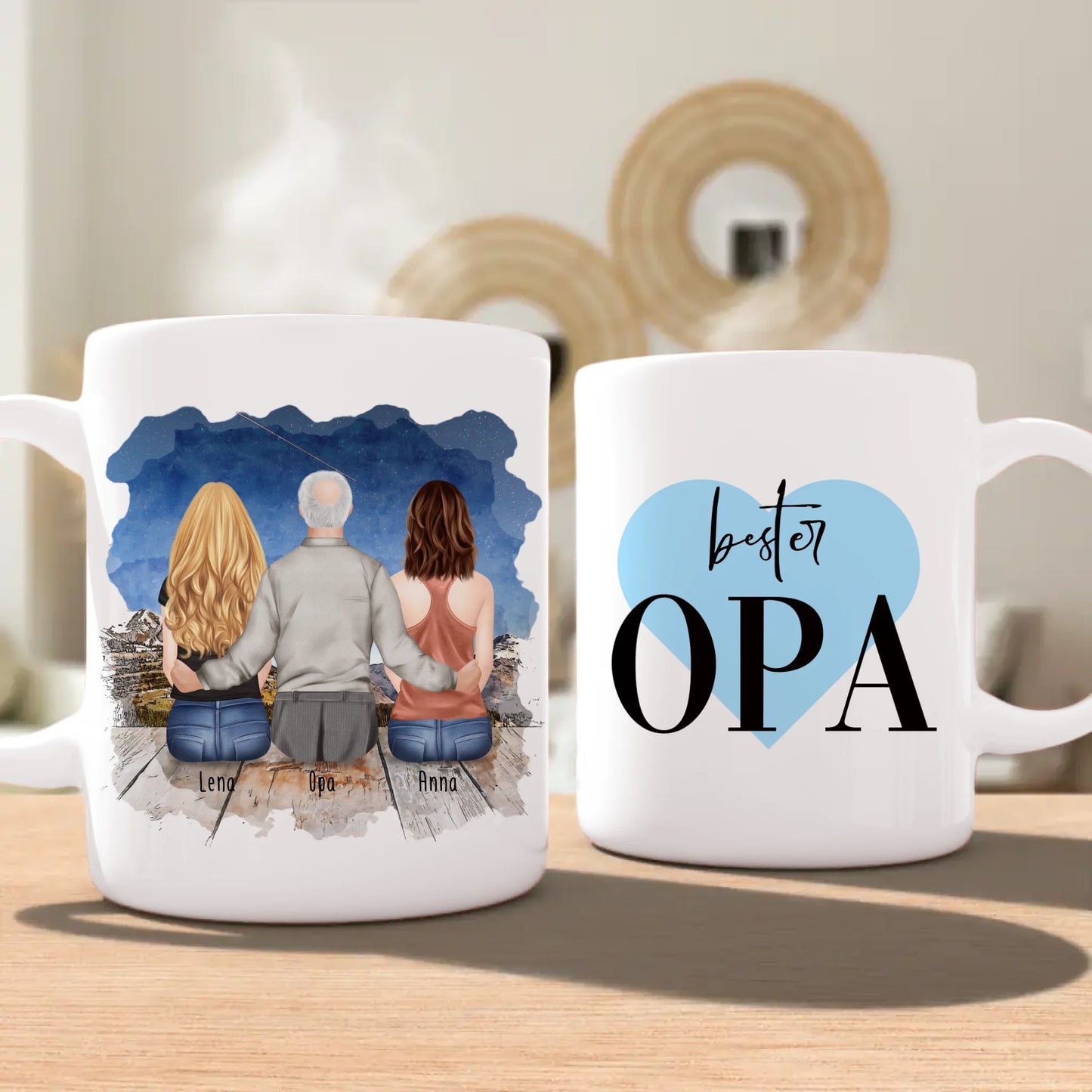 Personalisierte Tasse für Opa (2 Frauen + 1 Opa)