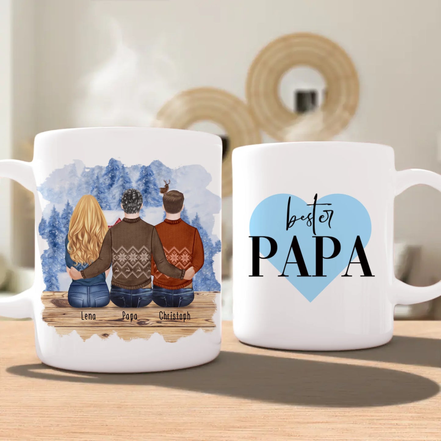 Personalisierte Tasse mit Vater/Tochter/Sohn (1 Tochter + 1 Sohn) - Weihnachtstasse