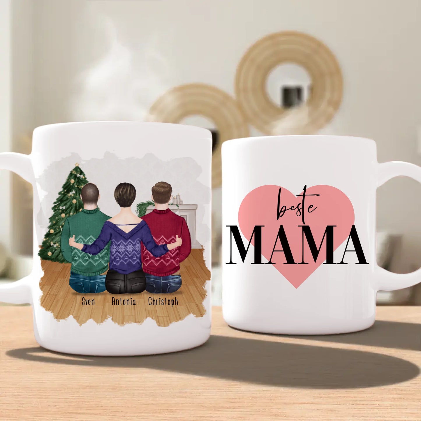 Personalisierte Tasse mit Mutter/Sohn (2 Söhne) - Weihnachtstasse