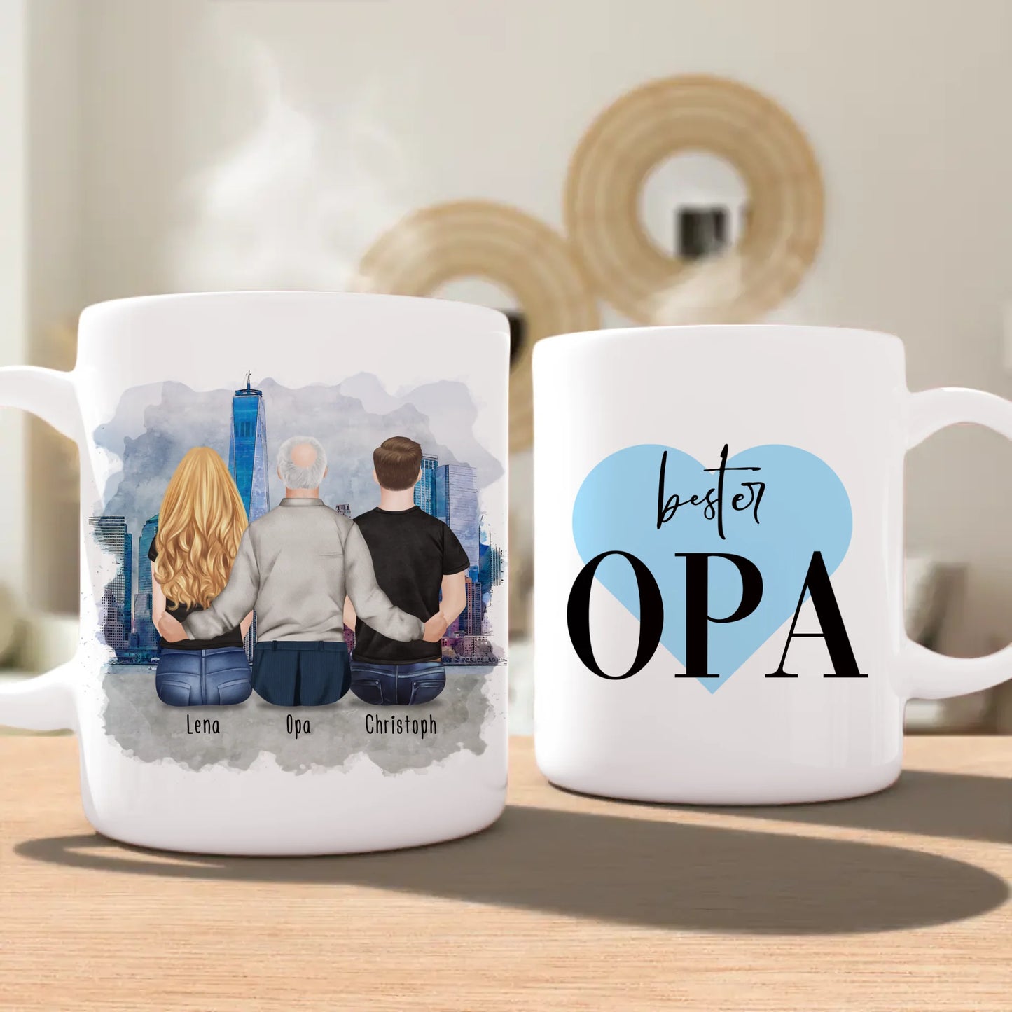 Personalisierte Tasse für Opa (1 Frau + 1 Mann + 1 Opa)