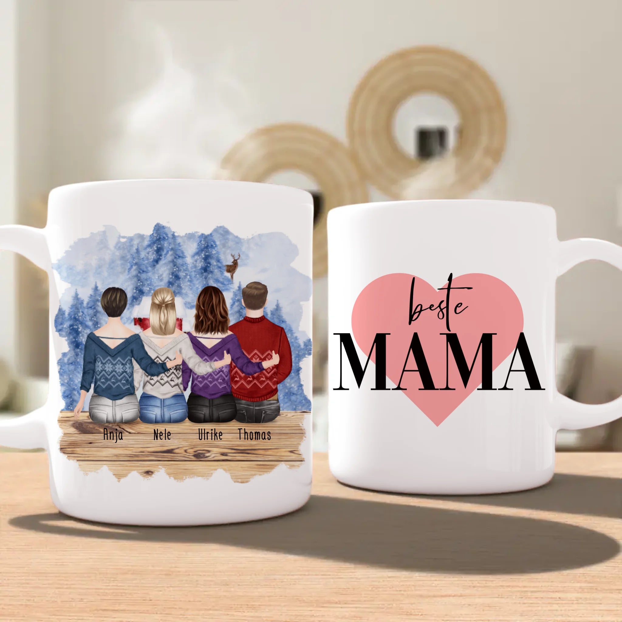 Personalisierte Tasse mit Mutter/Tochter/Sohn (2 Töchter + 1 Sohn) - Weihnachtstasse