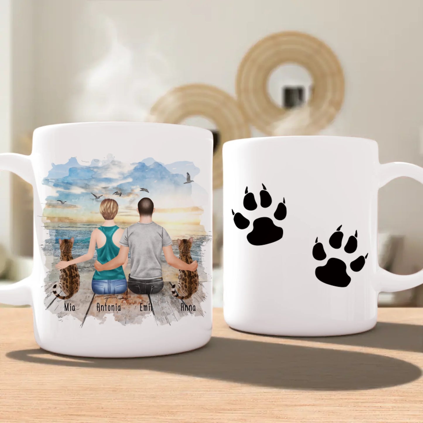 Personalisierte Tasse mit Pärchen und 2 Katzen