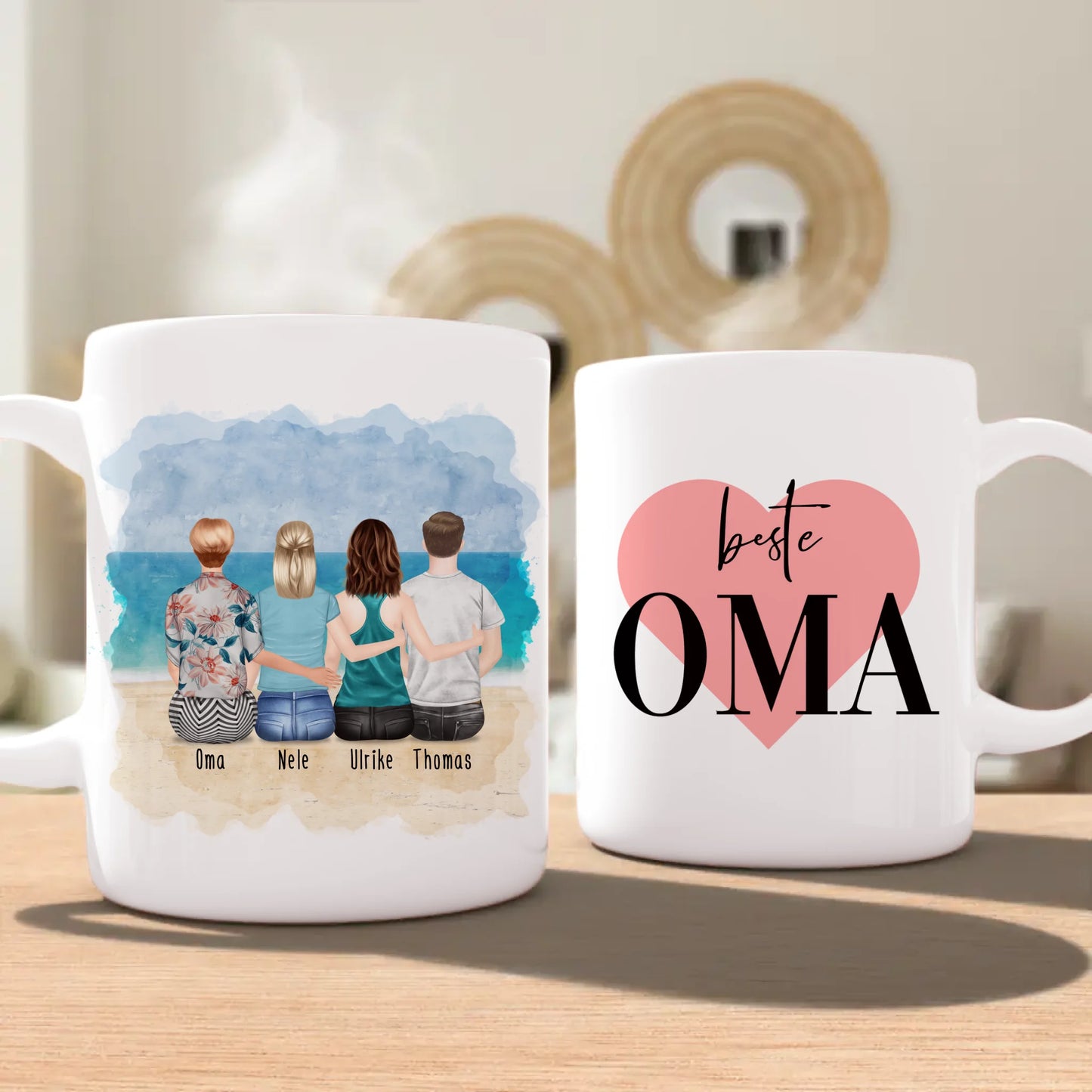 Personalisierte Tasse für Oma (2 Frauen + 1 Mann + 1 Oma)