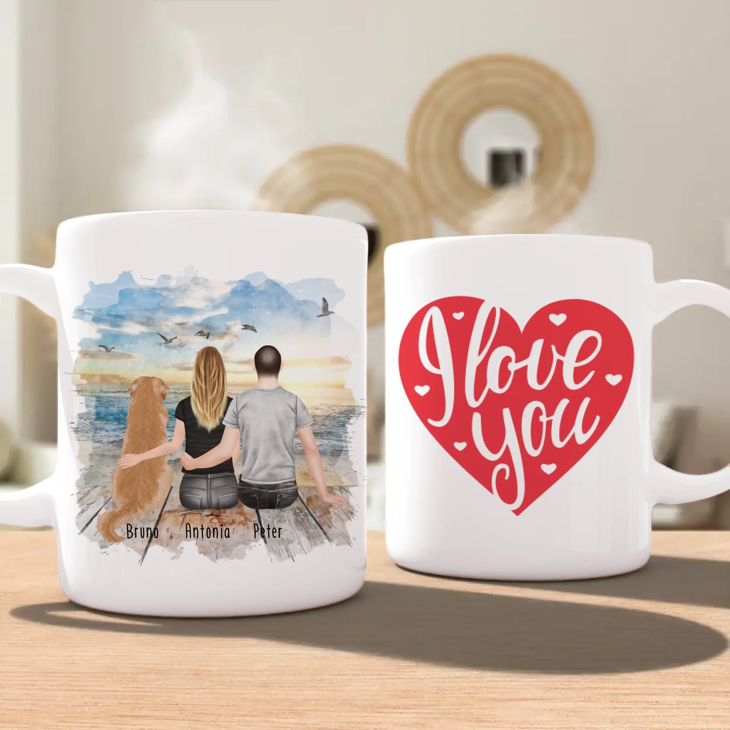 Personalisierte Tasse mit Pärchen und 1 Hund