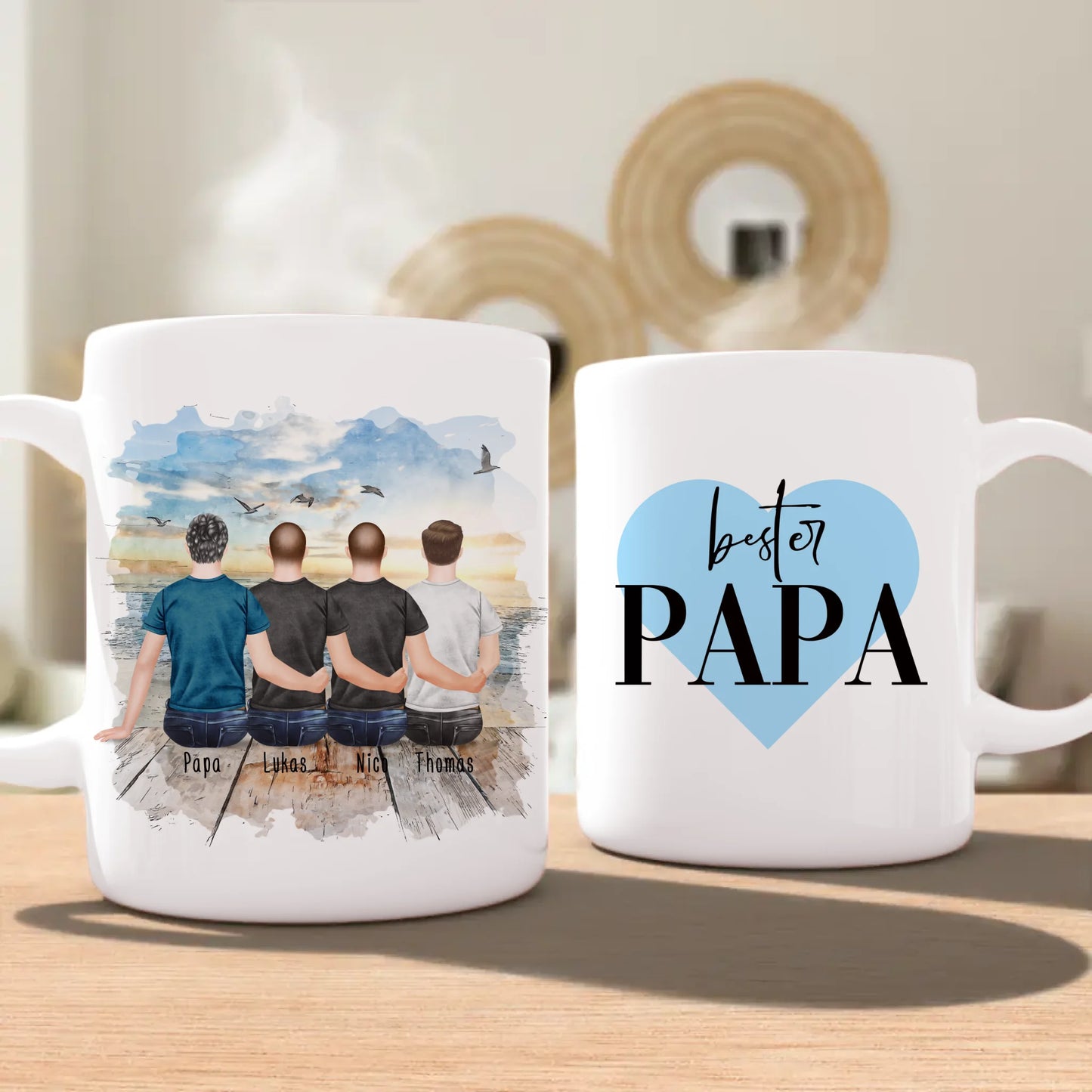 Personalisierte Tasse mit Vater/Sohn (3 Söhne)