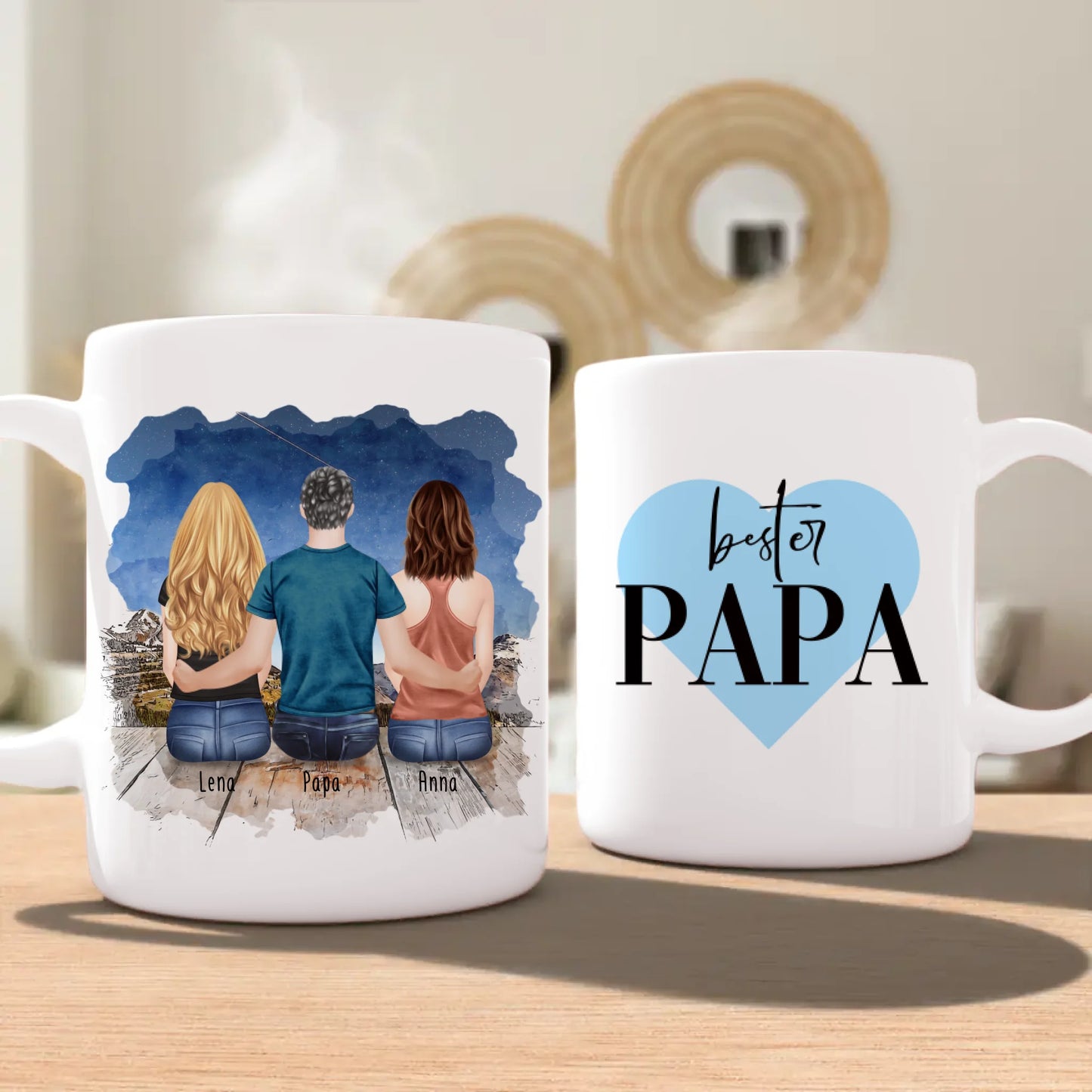 Personalisierte Tasse mit Vater/Tochter (2 Töchter)