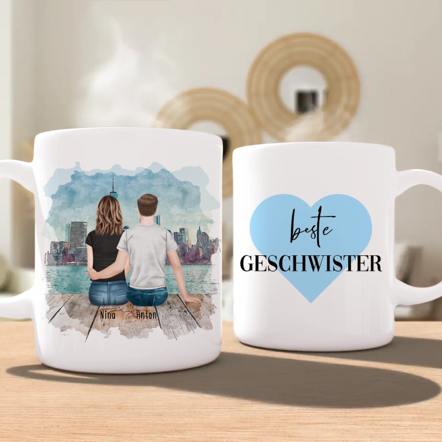 Personalisierte Tasse mit Bruder/Schwester (1 Schwester + 1 Bruder)