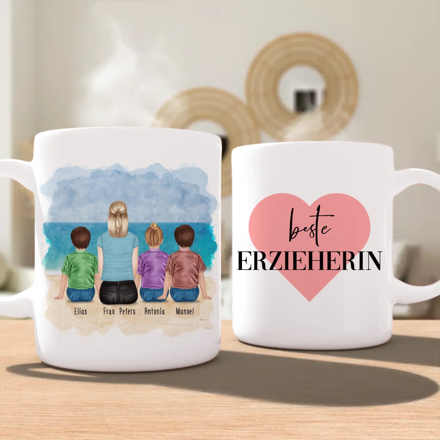 Personalisierte Tasse mit Erzieherin (3 Kinder)