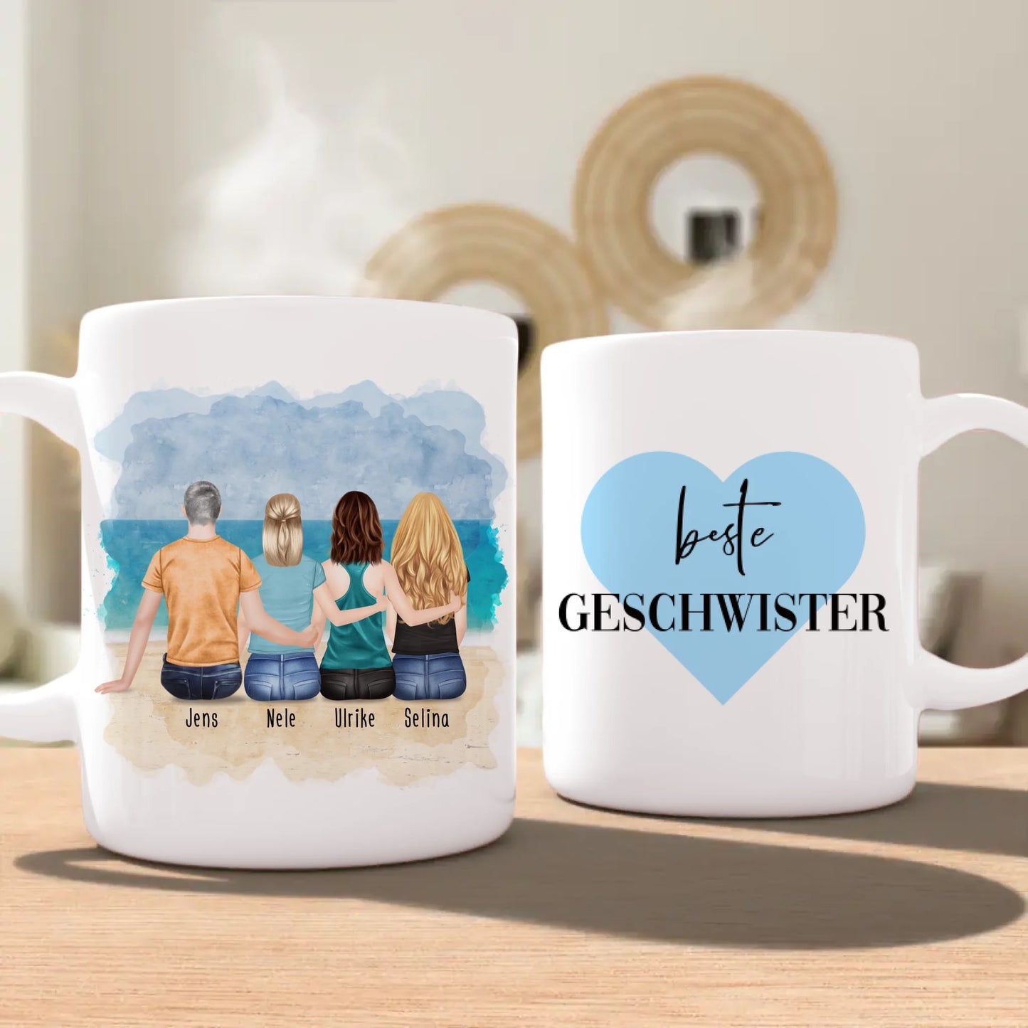 Personalisierte Tasse mit Bruder/Schwester (3 Schwestern + 1 Bruder)