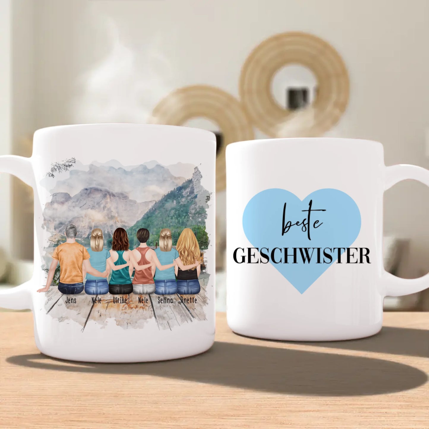 Personalisierte Tasse mit Bruder/Schwester (5 Schwestern + 1 Bruder)