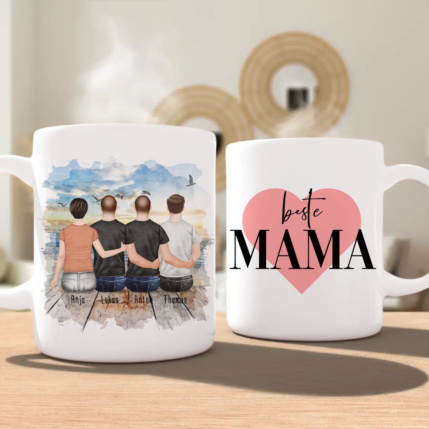 Personalisierte Tasse mit Mutter/Sohn (3 Söhne)