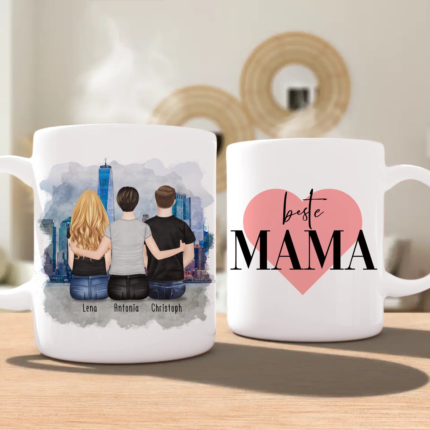 Personalisierte Tasse mit Mutter/Tochter/Sohn (1 Tochter + 1 Sohn)