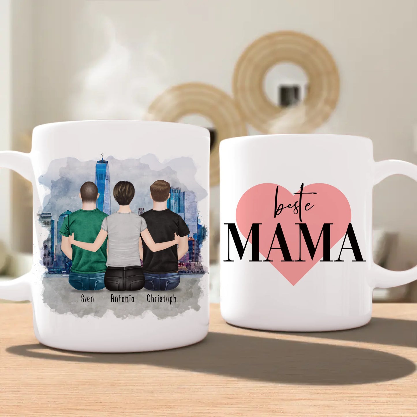 Personalisierte Tasse mit Mutter/Sohn (2 Söhne)