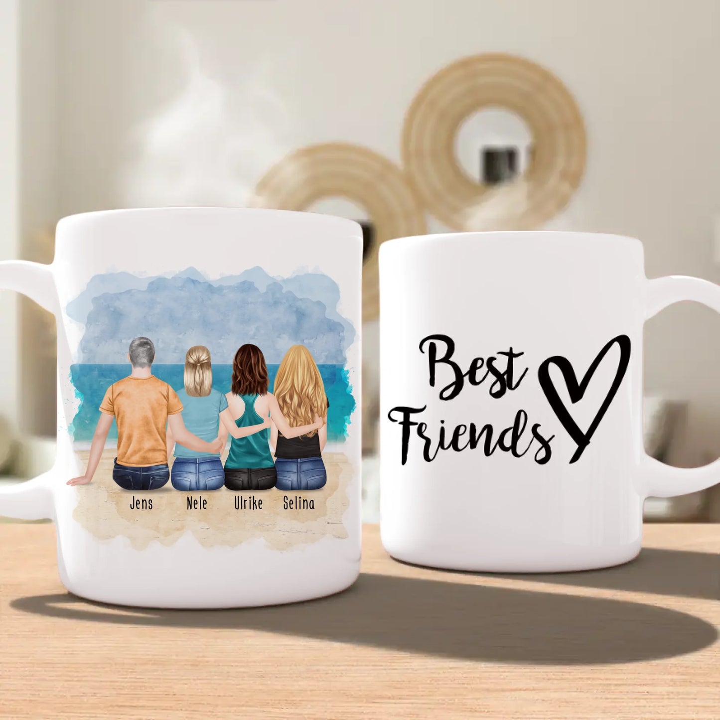 Personalisierte Tasse - Beste Freunde (3 Frauen + 1 Mann)