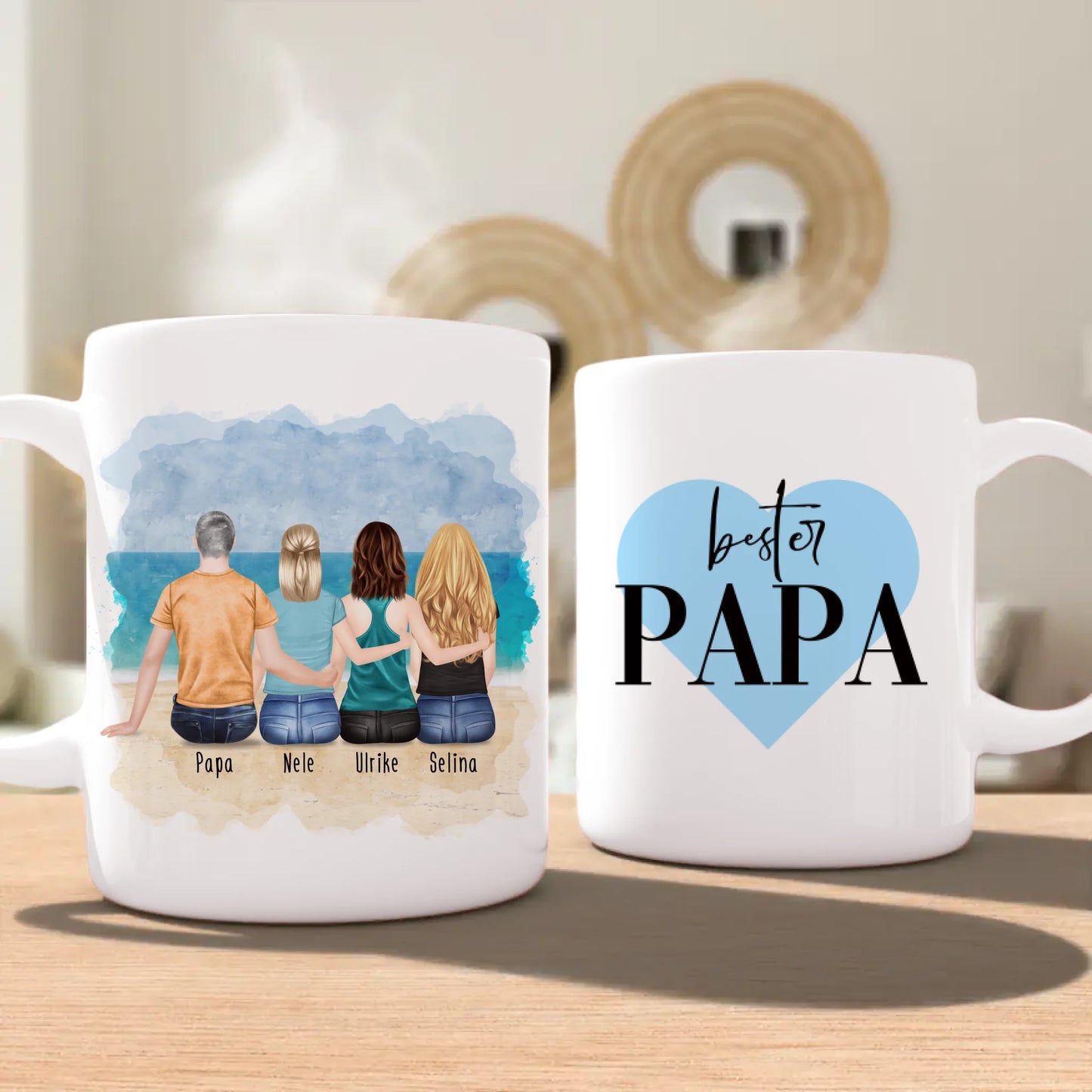 Personalisierte Tasse mit Vater/Tochter (3 Töchter)