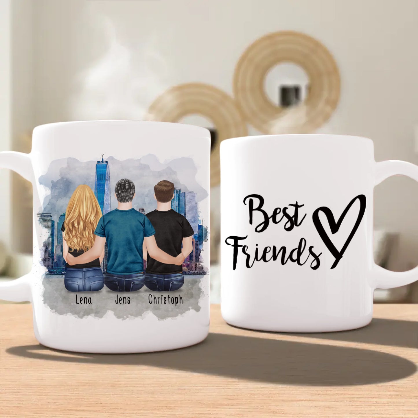 Personalisierte Tasse - Beste Freunde (1 Frau + 2 Männer)