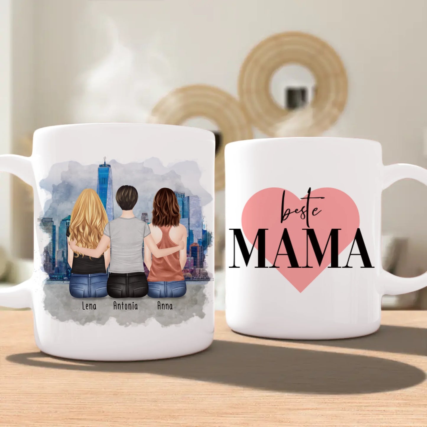 Personalisierte Tasse mit Mutter/Tochter (2 Töchter)