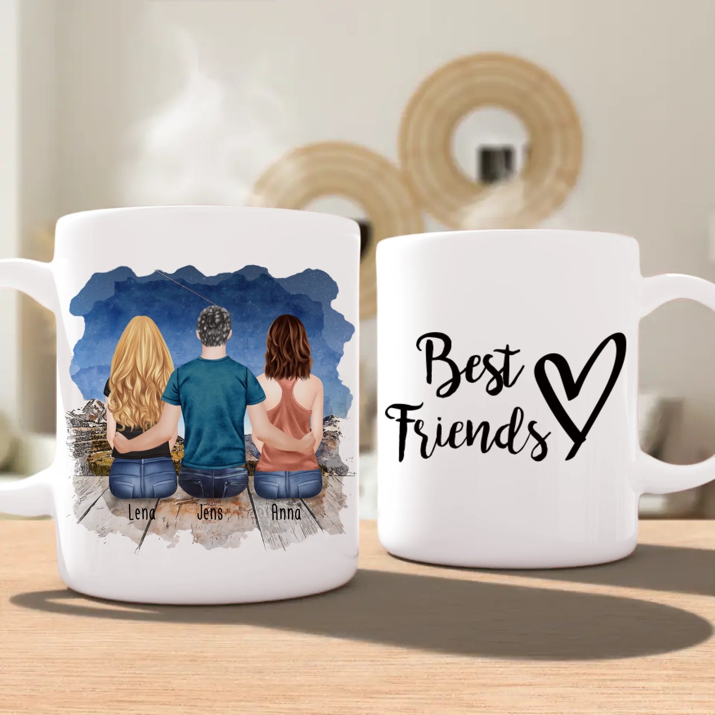 Personalisierte Tasse - Beste Freunde (2 Frauen + 1 Mann)