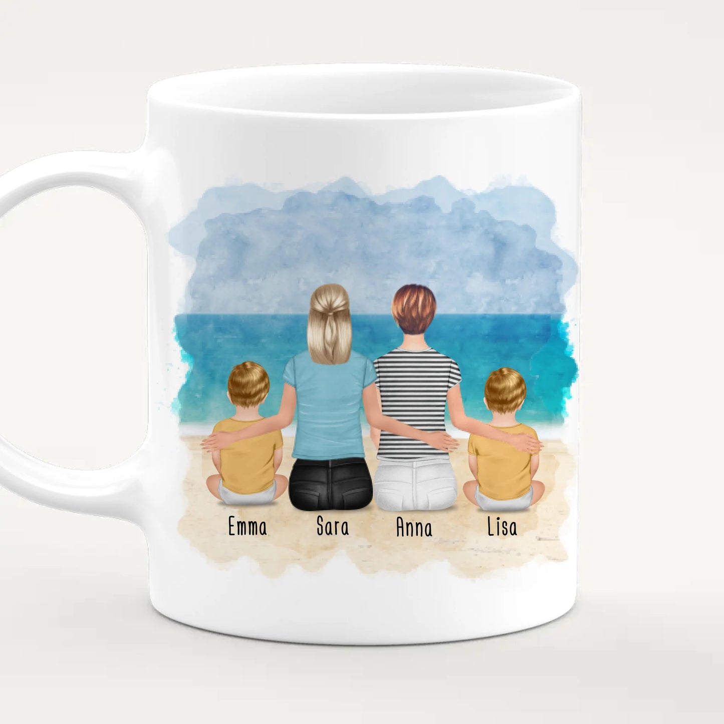 Personalisierte Tasse - 2 Frauen + 2 Babys