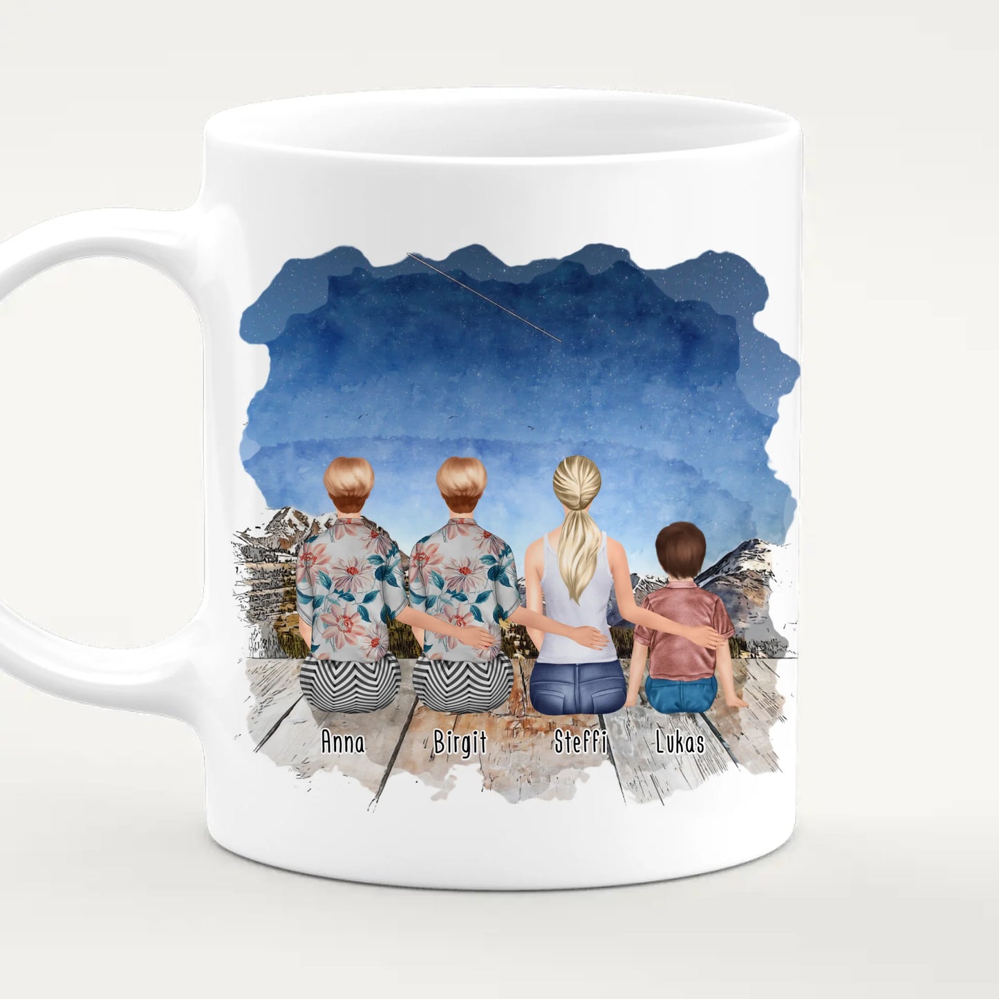 Personalisierte Tasse - 4 Generationen - Uroma, Oma, Mama, Kind