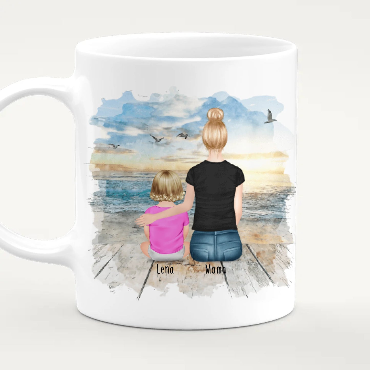 Personalisierte Tasse mit Mutter und Baby (1 Baby + 1 Mutter)