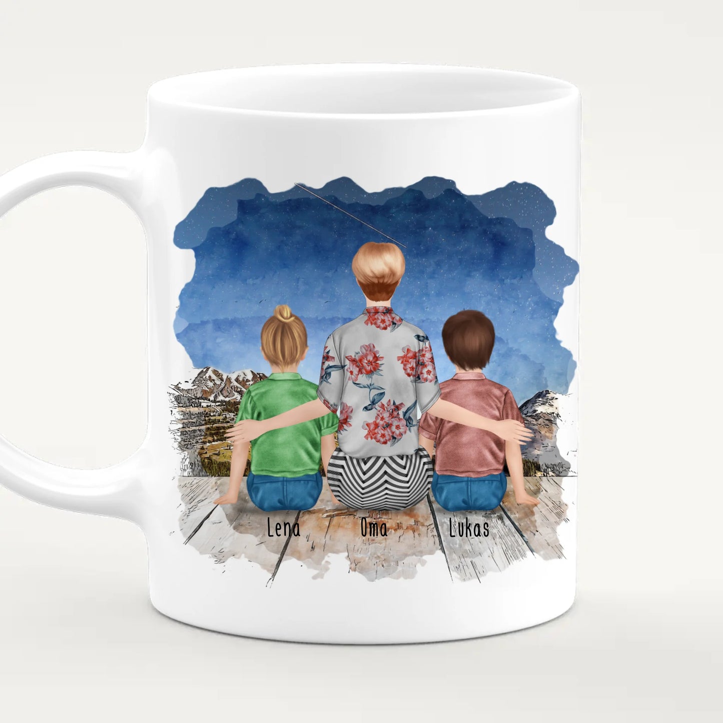 Personalisierte Tasse für Oma (2 Kinder + 1 Oma)