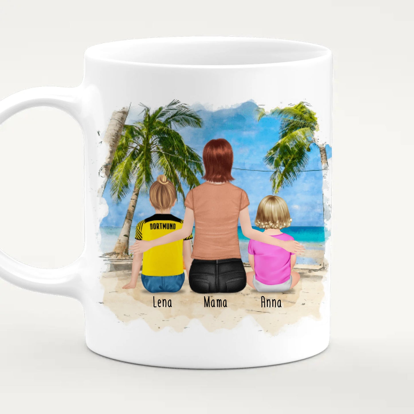 Personalisierte Tasse mit Mutter, Baby und Kind (1 Baby + 1 Kind + 1 Mutter) (Trickot)