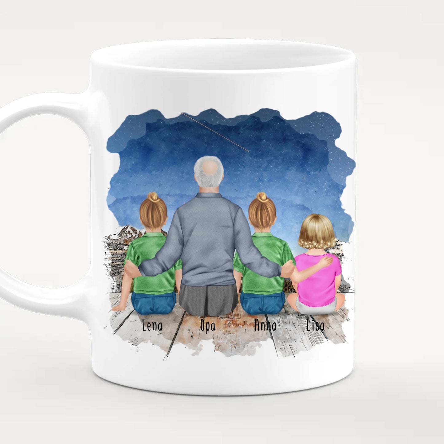 Personalisierte Tasse für Opa (2 Kinder + 1 Baby + 1 Opa)