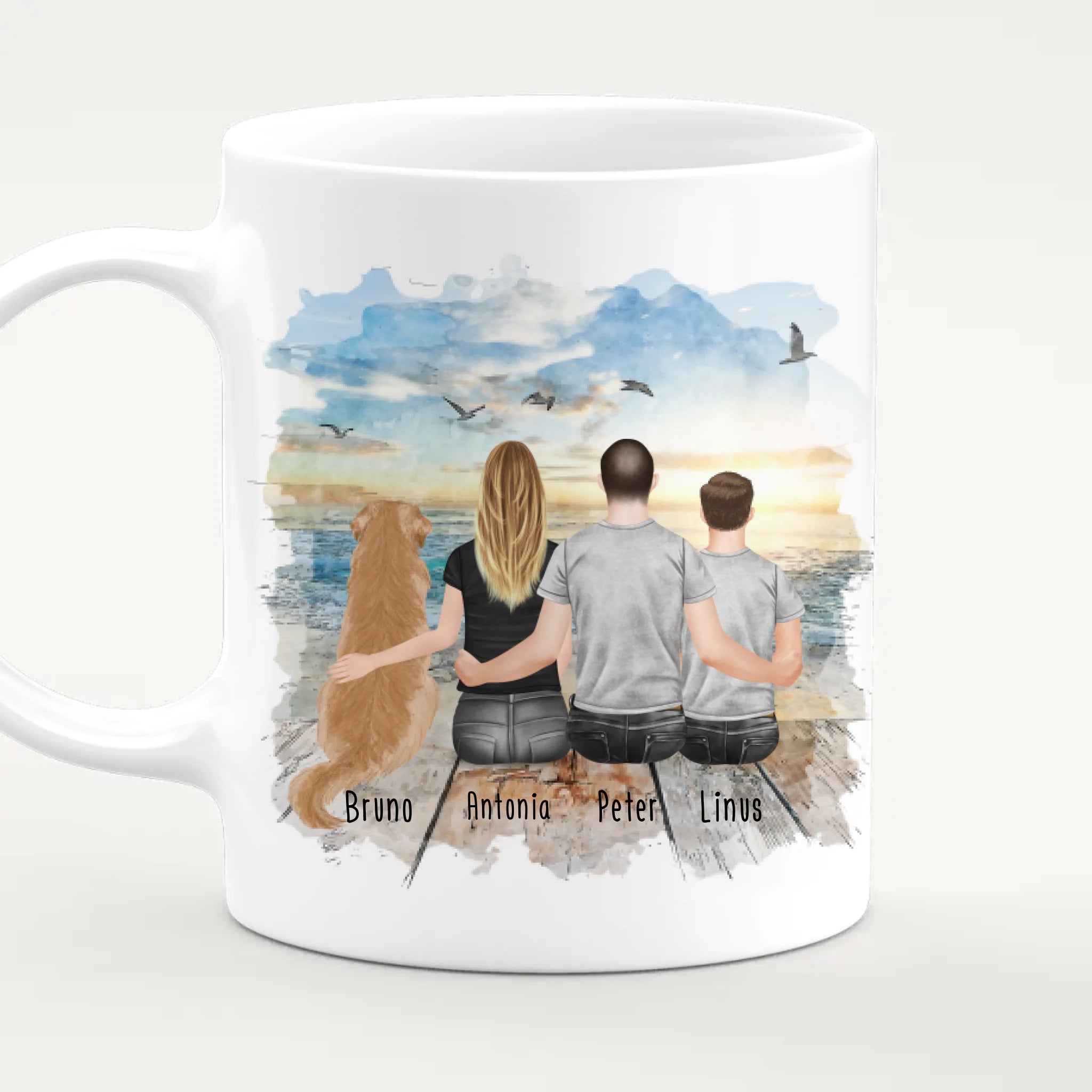 Personalisierte Tasse mit Familie + 1 Hund (1 Teenager)