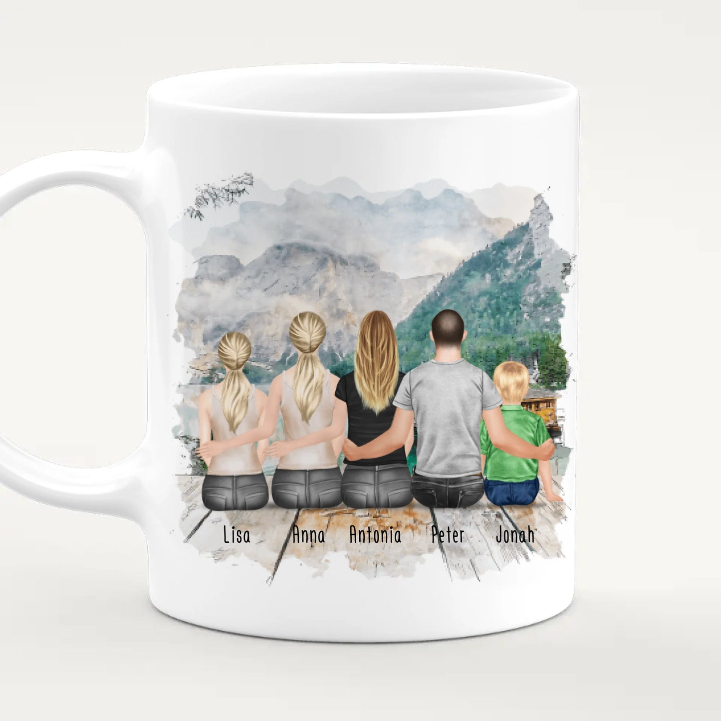 Personalisierte Tasse - 1 Teenagerin + 2 Frauen + 1 Mann + 1 Kind