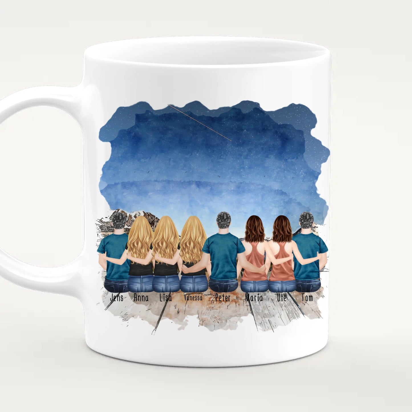 Personalisierte Tasse mit Familie (5 Frauen + 3 Männer)