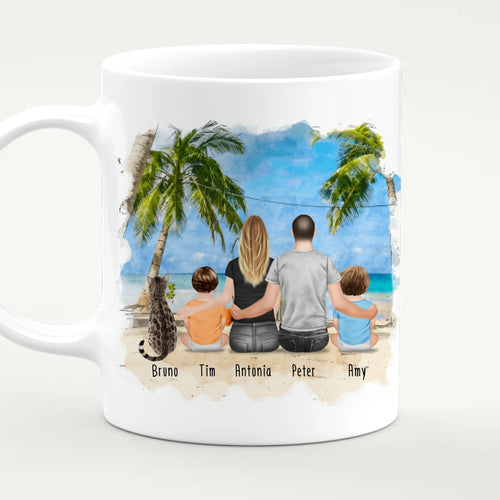 Personalisierte Tasse mit Familie + 1 Katze (2 Babys)