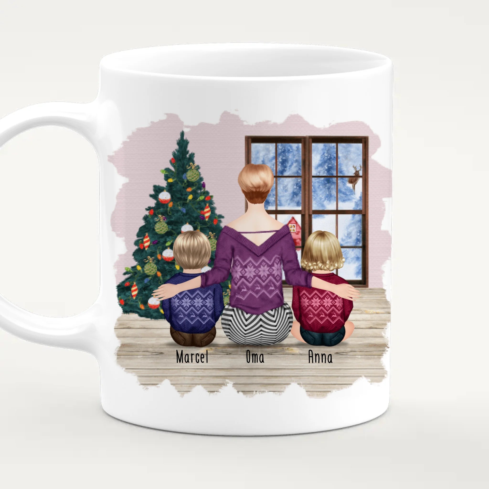 Personalisierte Tasse für Oma (2 Babys + 1 Oma) - Weihnachtstasse