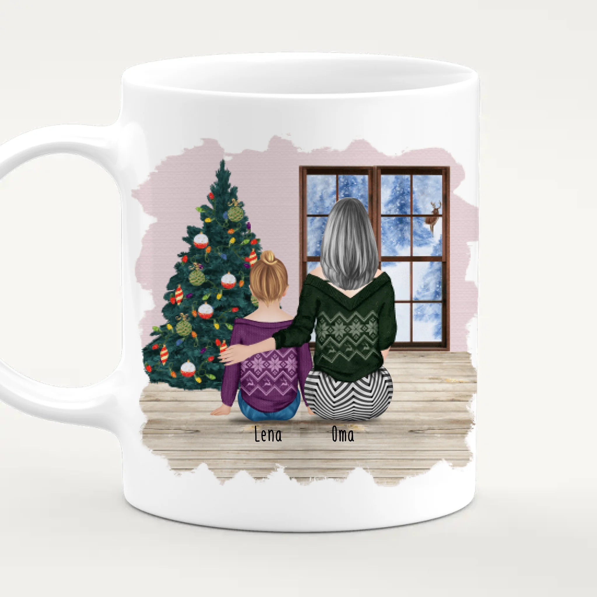 Personalisierte Tasse für Oma (1 Kind + 1 Oma) - Weihnachtstasse