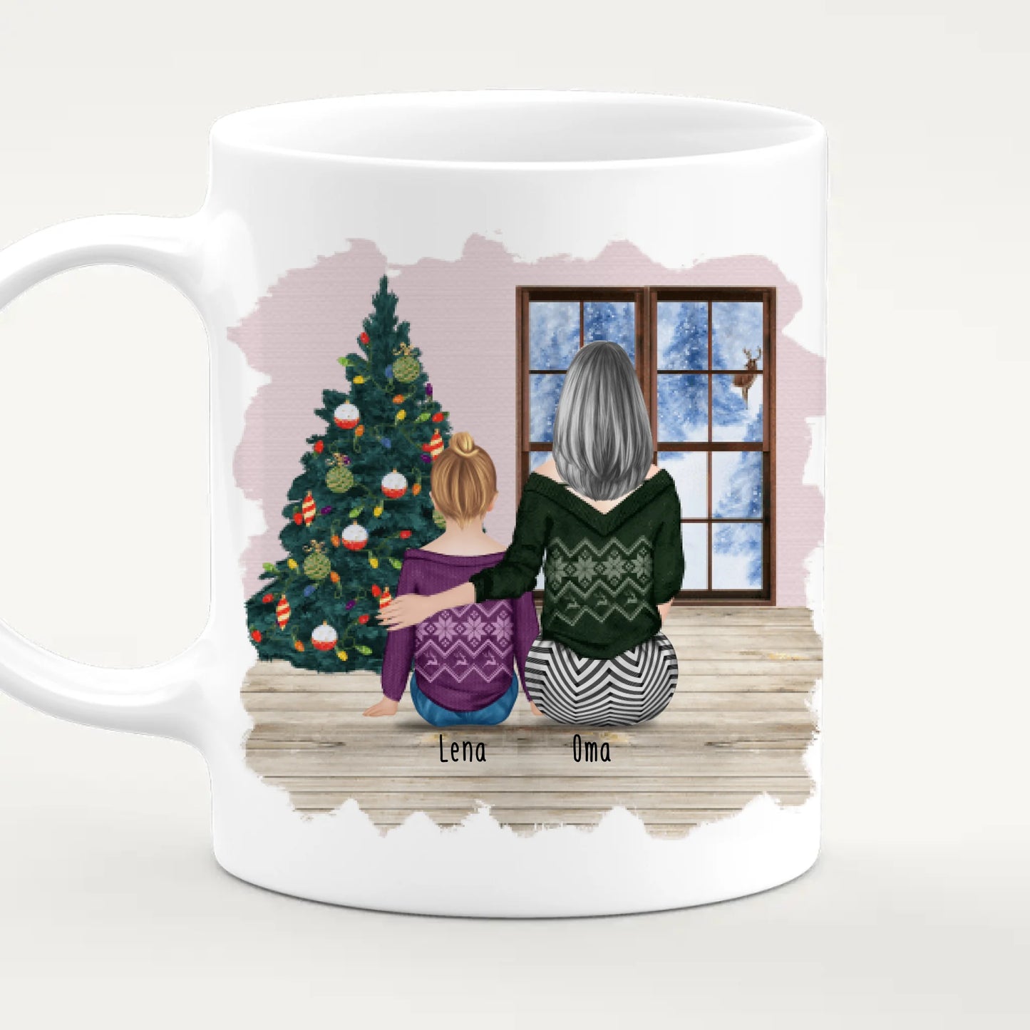 Personalisierte Tasse für Oma (1 Kind + 1 Oma) - Weihnachtstasse