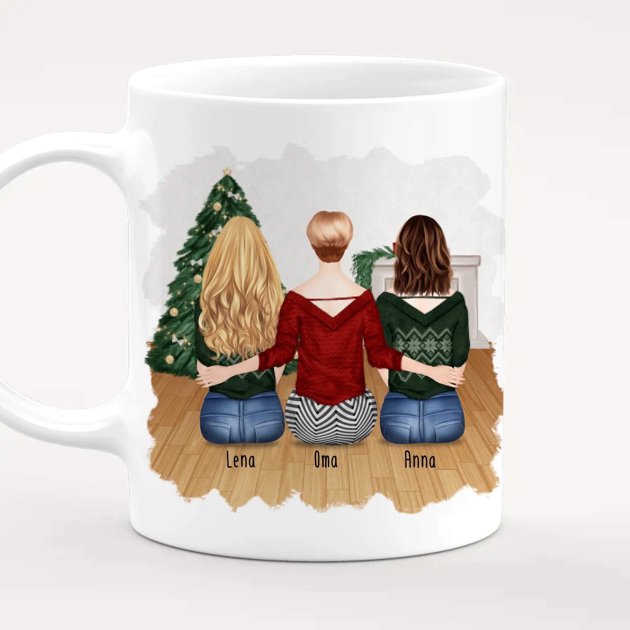 Personalisierte Tasse für Oma (2 Frauen + 1 Oma) - Weihnachtstasse