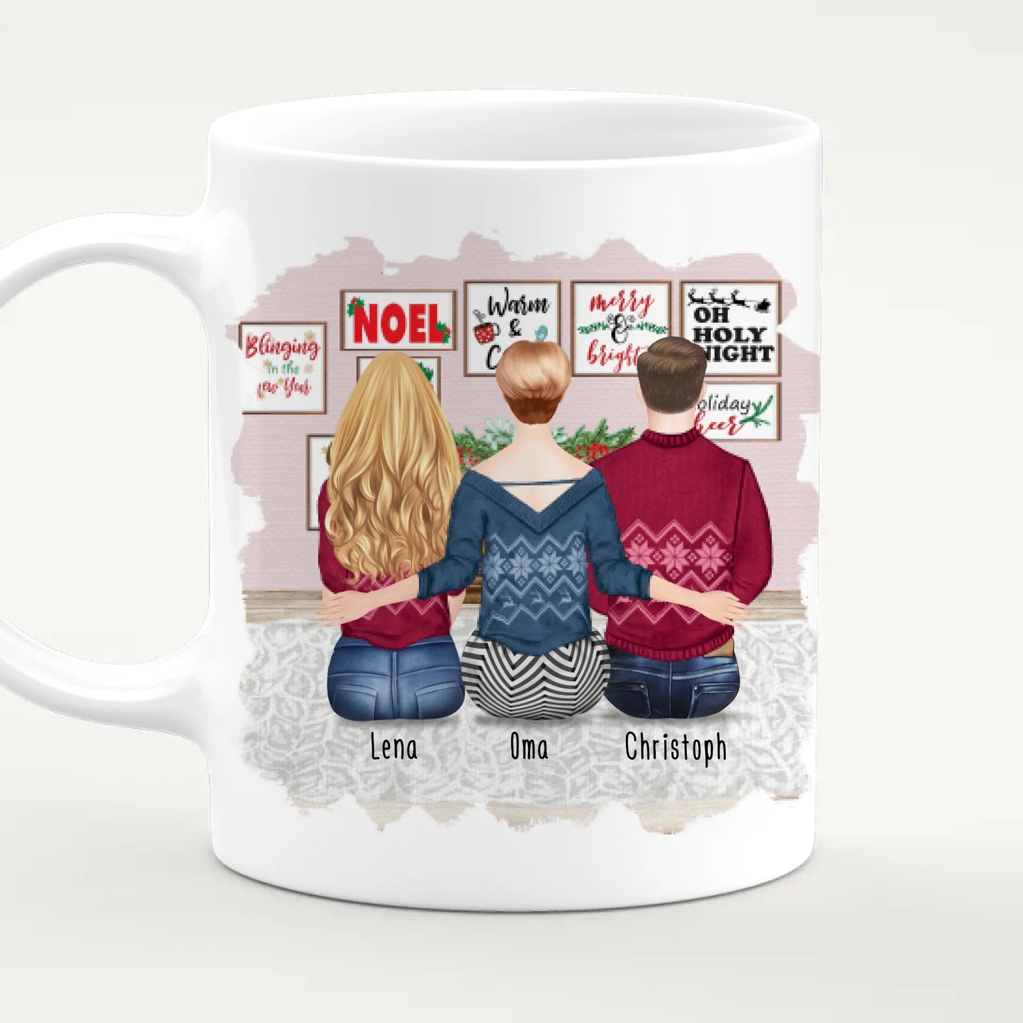 Personalisierte Tasse für Oma (1 Frau + 1 Mann + 1 Oma) - Weihnachtstasse