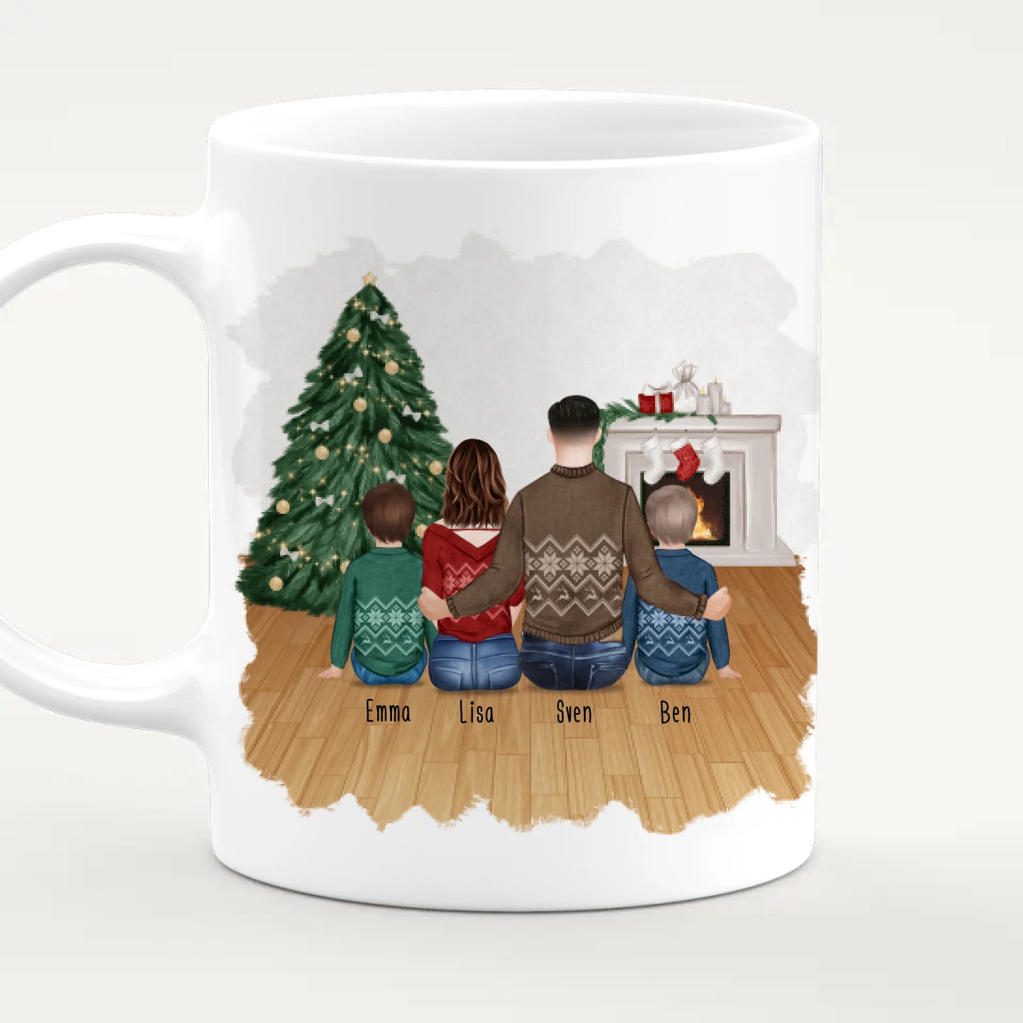 Personalisierte Tasse mit Vater (2 Kinder + 1 Teenangerin) - Weihnachtstasse