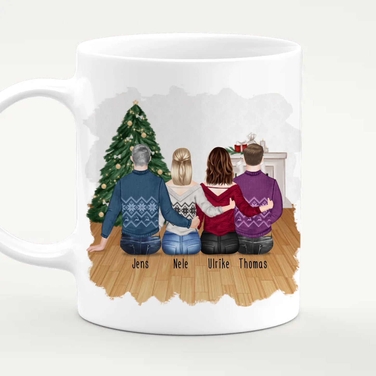 Personalisierte Tasse mit Bruder/Schwester (2 Schwestern + 2 Brüder) - Weihnachtstasse