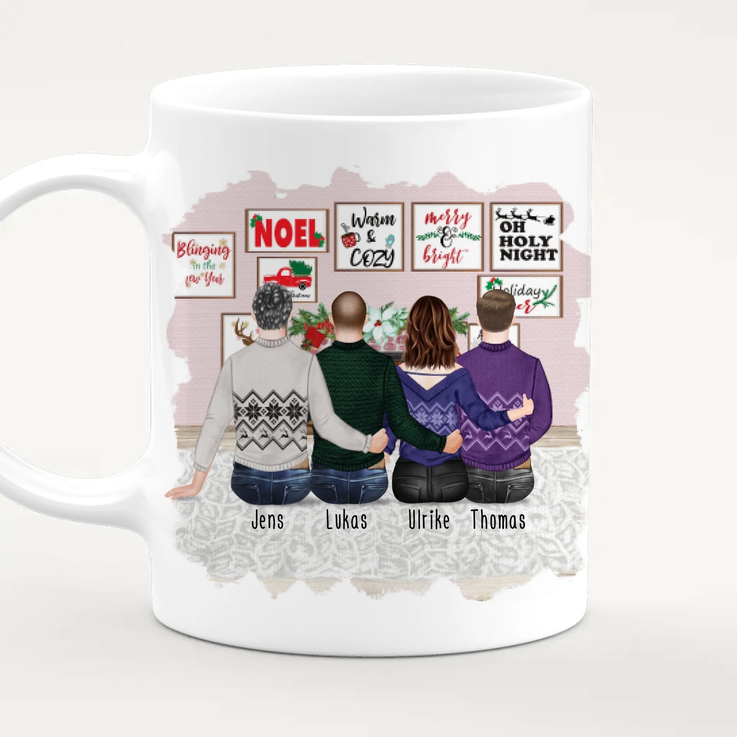 Personalisierte Tasse mit Bruder/Schwester (1 Schwester + 3 Brüder) - Weihnachtstasse