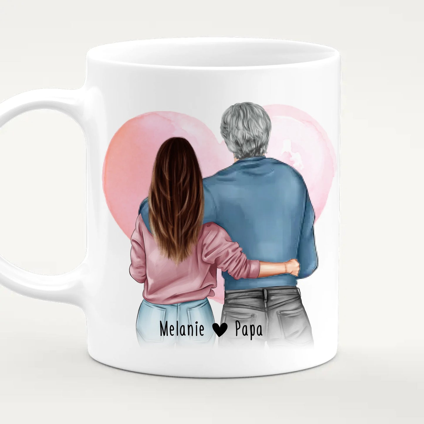 Personalisierte Tasse mit Papa + Tochter (stehend)