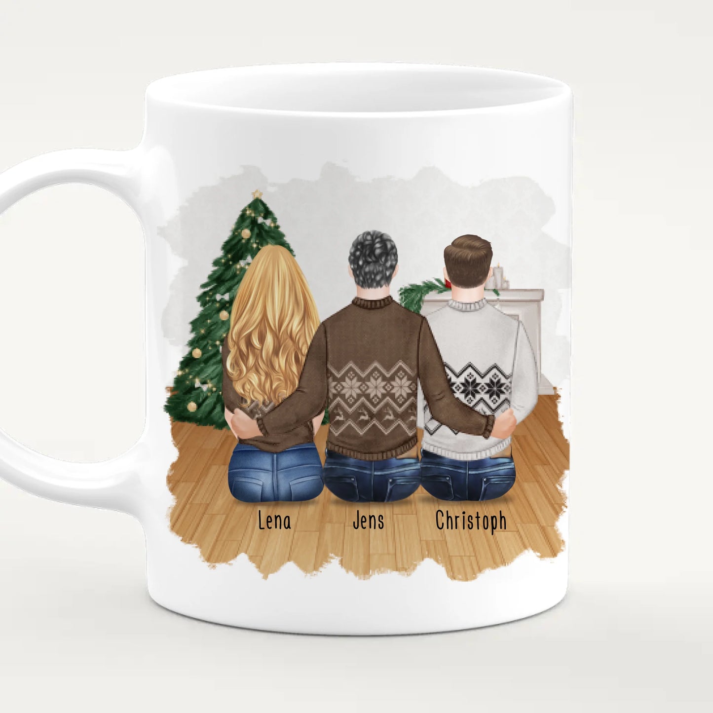 Personalisierte Tasse mit Bruder/Schwester (1 Schwester + 2 Brüder) - Weihnachtstasse