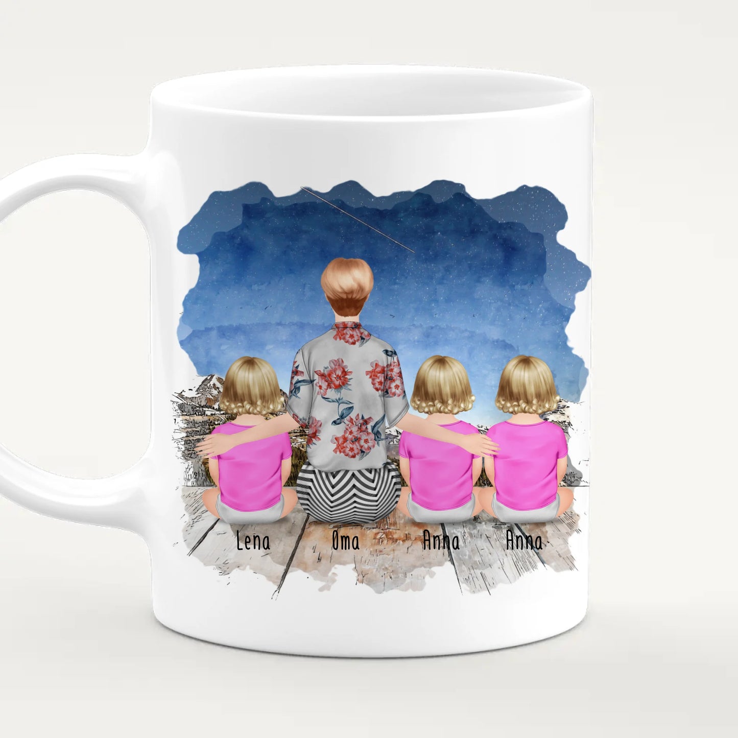 Personalisierte Tasse für Oma (3 Babys + 1 Oma)