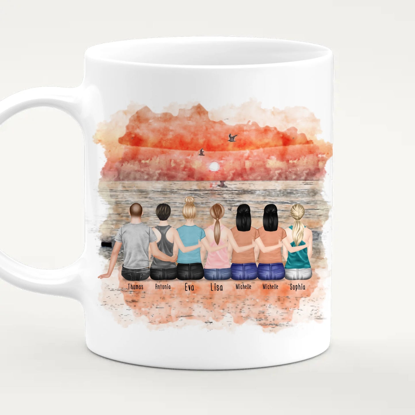 Personalisierte Tasse Beste Freunde (6 Frauen + 1 Mann)