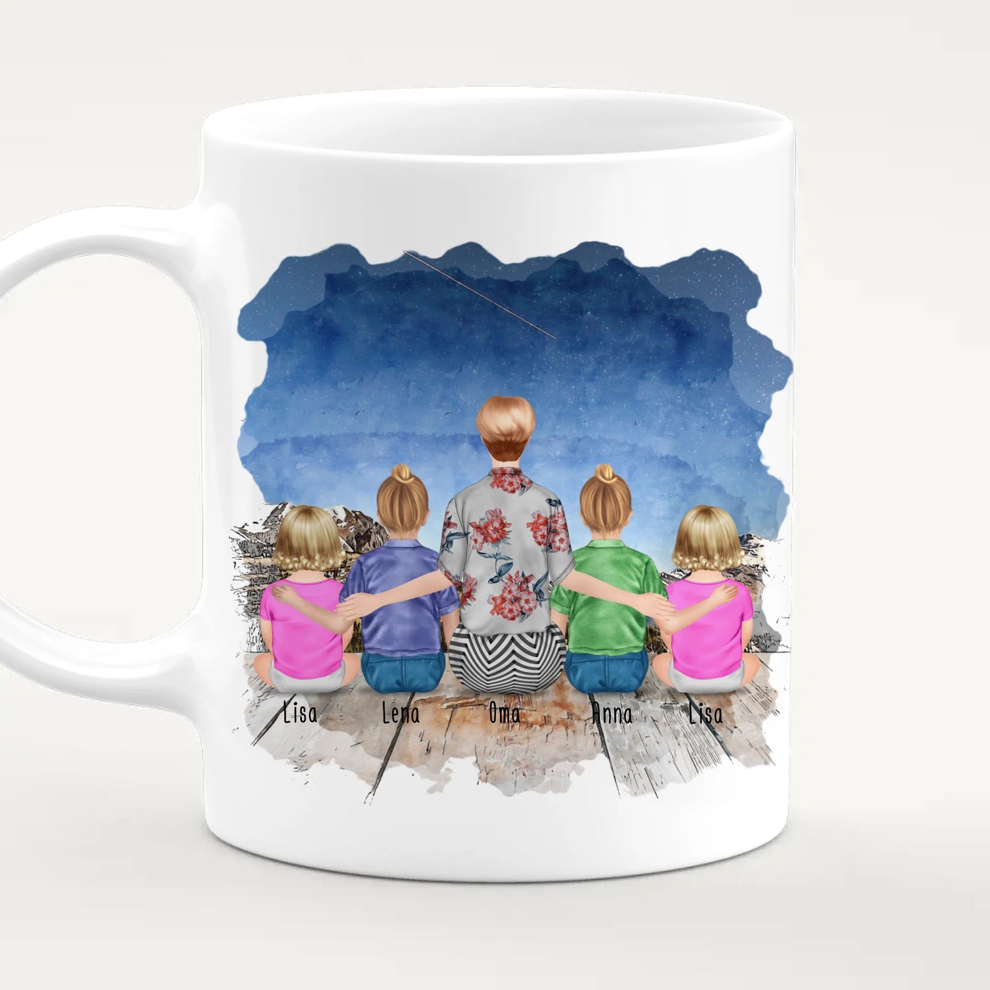 Personalisierte Tasse für Oma (2 Kinder + 2 Babys + 1 Oma)