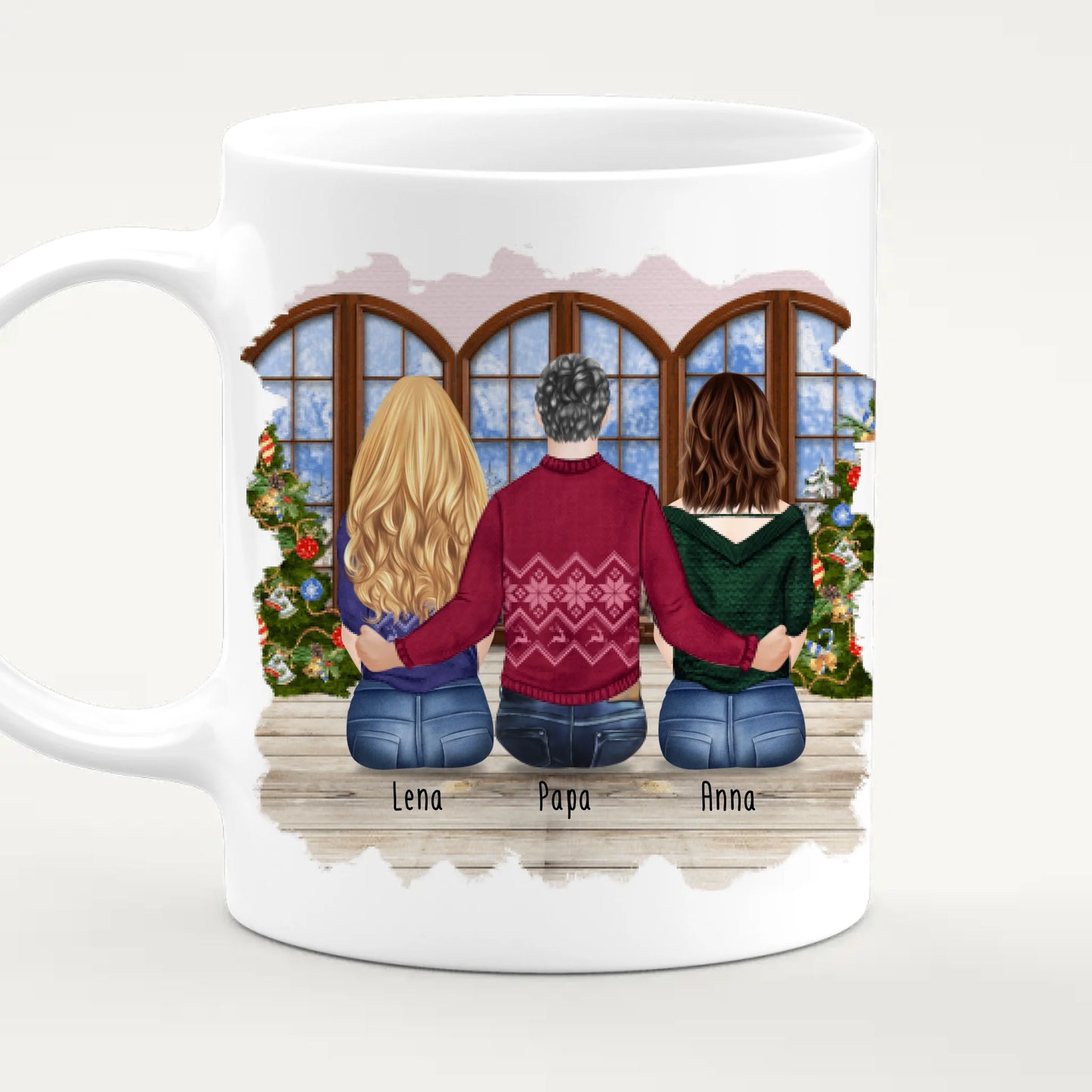 Personalisierte Tasse mit Vater/Tochter (2 Töchter) - Weihnachtstasse