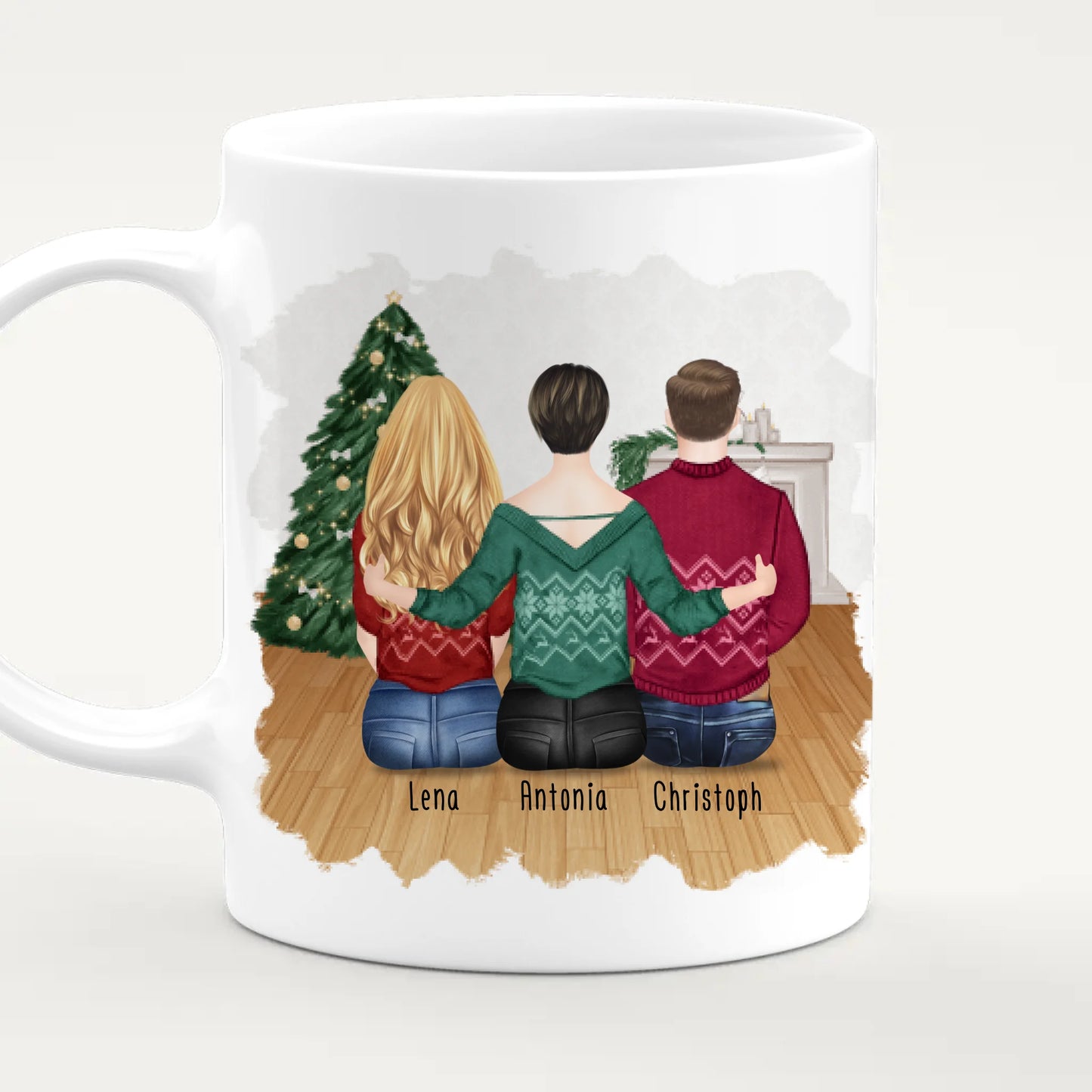 Personalisierte Tasse mit Mutter/Tochter/Sohn (1 Tochter + 1 Sohn) - Weihnachtstasse