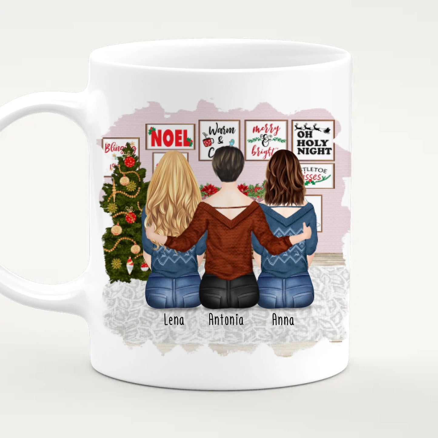 Personalisierte Tasse für Schwestern (3 Schwestern) - Weihnachtstasse