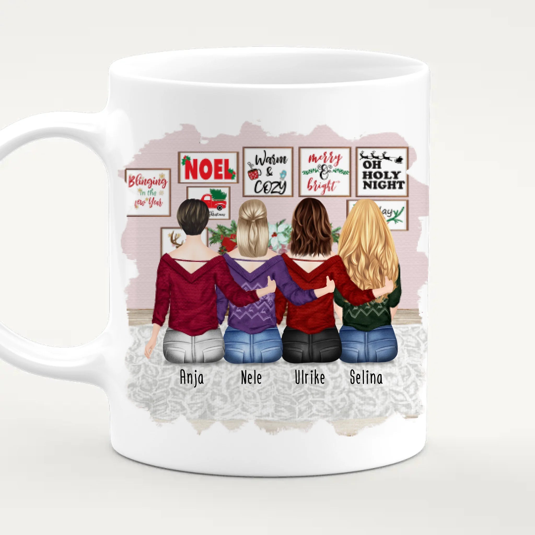 Personalisierte Tasse mit Mutter/Tochter (3 Töchter) - Weihnachtstasse